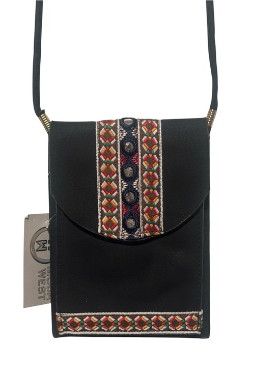 Moda West Handbags - Embroidered Accent Black Crossbody Phone Pouch